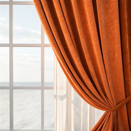 Orange velvet curtain